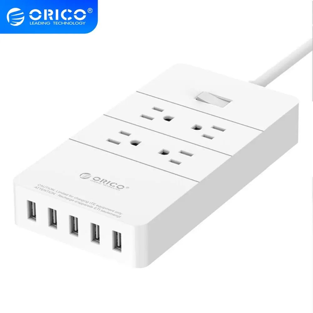 Штепсельная Вилка ORICO US с 5 usb портами для зарядки 40 Вт защита от перенапряжения