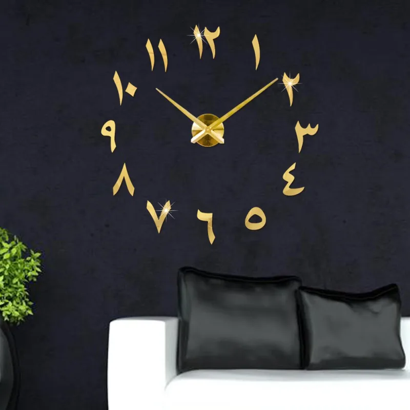 Eastern Arabic Unique Decorative Wall Clock DIY Mirror Surface Wall Sticker Home Decorations