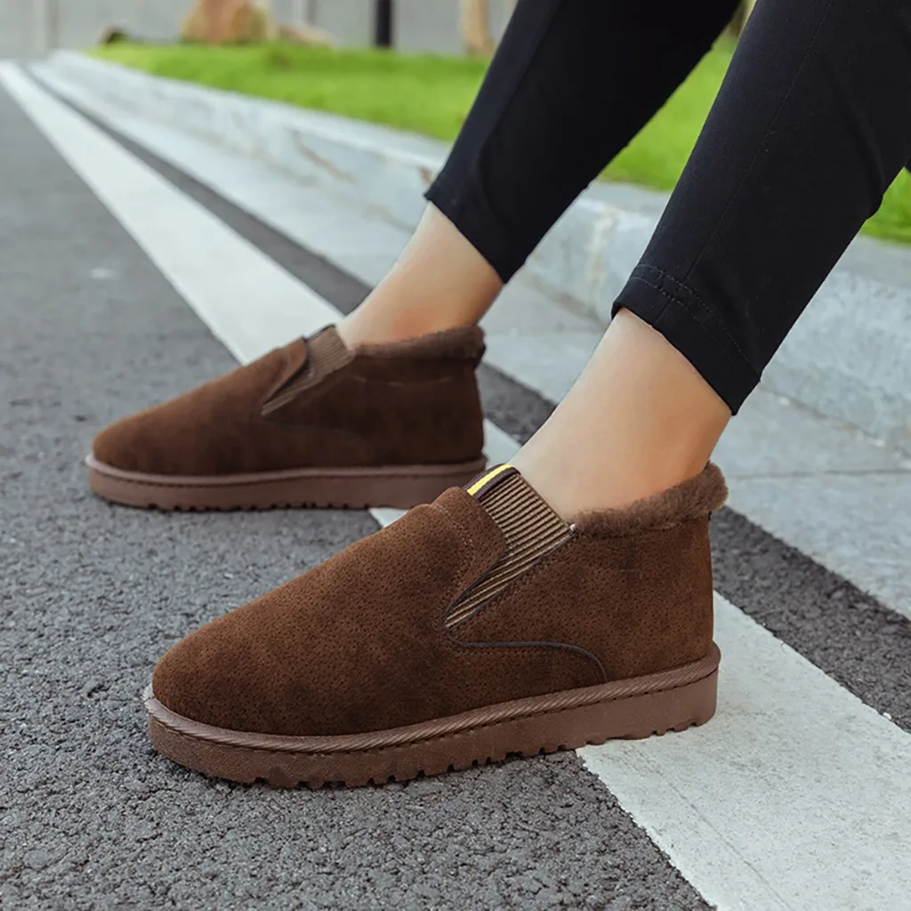 

womens boots large sizes Ankle Flat With Warm Short-Plush Winter Slip On Leather Round Toe Boots botas feminina#g3