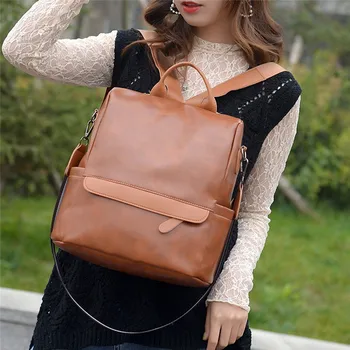 

New Fashion Waterproof Casual Women Leather Backpack Anti-theft High Quality Youth Leather Backpacks For Teenage Travel Bags V11