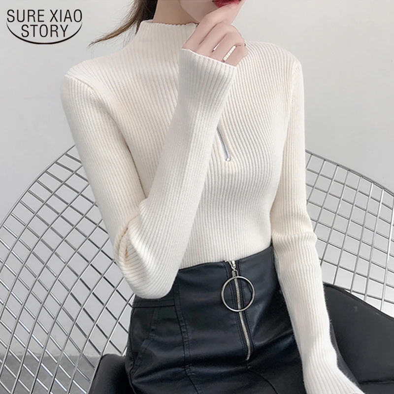 

2023 Autumn New Office Lady Pullover Bottoming Winter Clothes Women with Zip Solid Wool Sweaters Turtleneck Women Sweater 10553