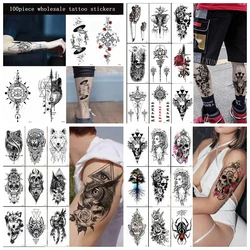 100pcs Wholesale Temporary Tattoo Stickers Waterproof Male Female Mixed Design Arm Totem Animal Letter Flower Art Fake Tattoos