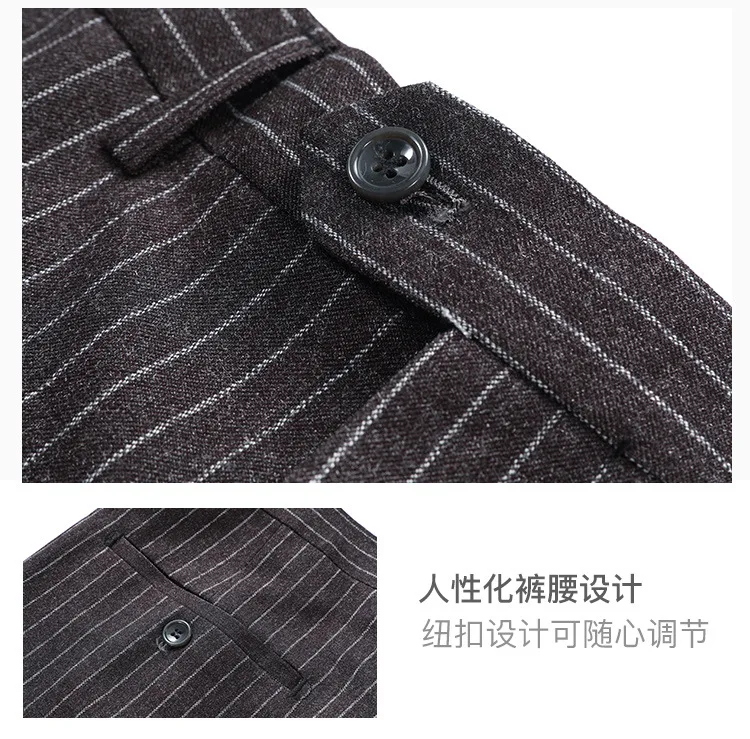 Lansboter Boutique Grey Stripe Set Suit Men Slit Business Suit Slim Fit Formal Wear Business Wedding Case West