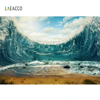 

Laeacco Seaside Waves Beach Blue Sky Birthday Portrait Photography Backgrounds Customize Photographic Backdrops For Photo Studio