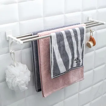 

Double Strong Adhesive Wall Rack Storage Rack Chrome Wall Mount Bathroom Towel Rail Holder Shelf Powerful Storage Shelves Rack