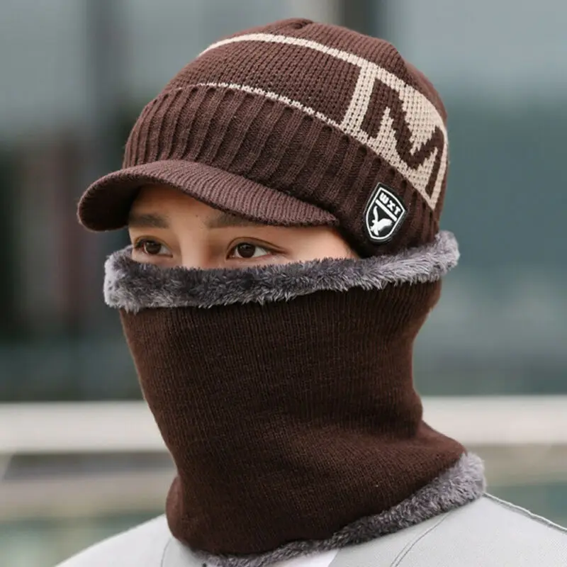 Warme gefütterte Herren wintermutze Schal Strick шапка Beanie Winter SkiSnowboard