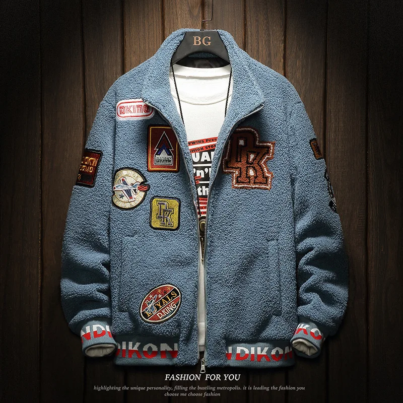 

2019 Autumn & Winter Cool Lettered Labeling ke li rong Thick Jacket Men Loose And Plus-sized Tops Popular Brand Coat