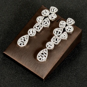 HIBRIDE Clear Full Micro Cubic Zirconia Pave Women Bridal Engagement Long Drop Earrings Party Jewelry Accessories bijoux E-982