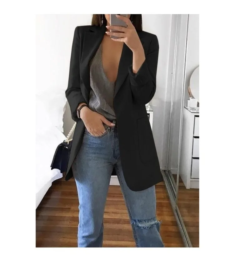 Fashion Slim Blazers Women Autumn New Suit Jacket Female Work Office Lady Suit Pocket Business Notched Blazer Coat Plus Size-85