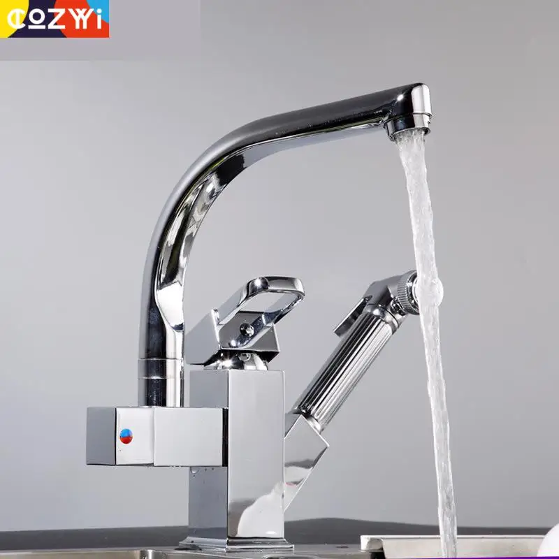360 Rotatable Kitchen Faucets 2 Sprayers Torneira Cozinha Spout Rotation Brass Body Pull Out Sink Taps Kitchen Faucet