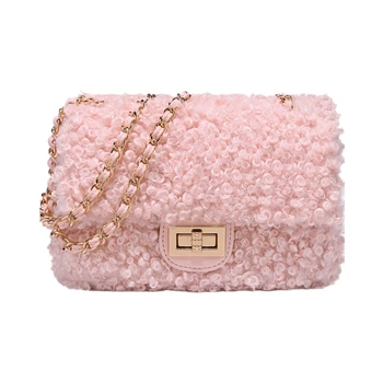 

Newest Plush Pink Winter Girl Christmas Gift PU Chain Shoulder China Brand TOUTOU Messenger Ladies Bag for Women 2019
