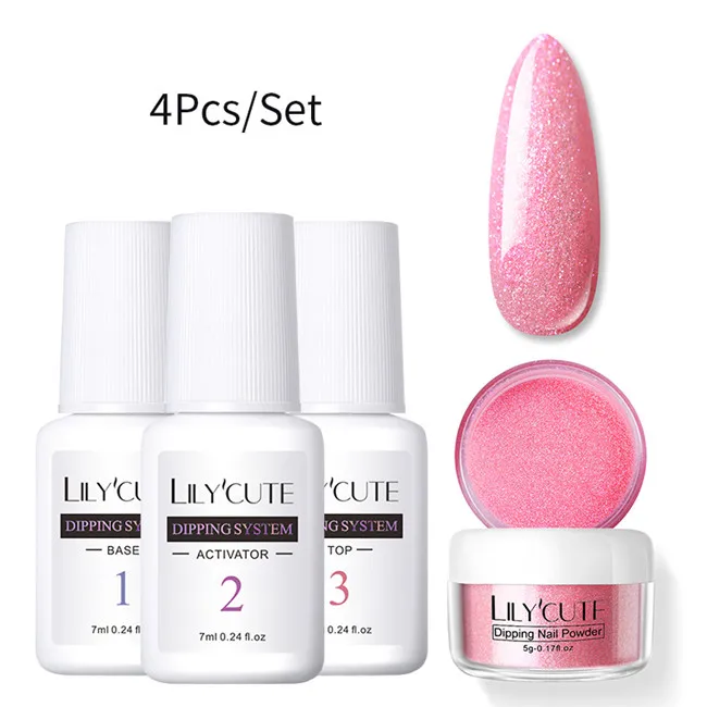 4Pcs Set 06 LILYCUTE погружение ногтей Блеск порошок наборы градиентный французский порошок для ногтей Красочные голографические натуральные сухие пигментные лампы для лечения - Цвет: 4Pcs Set 06