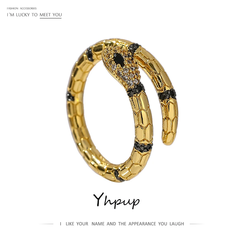 Yhpup Fashion Metal Snake Adjustable Ring for Women Exquisite Shiny Cubic Zirconia Finger
