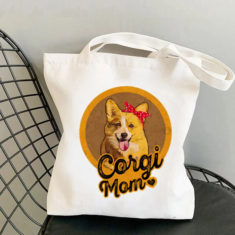 Shopper Corgi Cartoon Printed Kawaii Bag Harajuku women Shopping Bag Canvas Shopper Bag girl handbag Tote Bag Shoulder Lady Bag