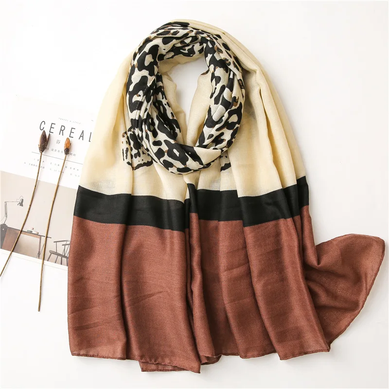 

Women Fashion Leopard Patchwork Viscose Shawl Scarf Lady High Quality Wrap Pashmina Foulard Muslim Hijab Vintage Print Neckwear
