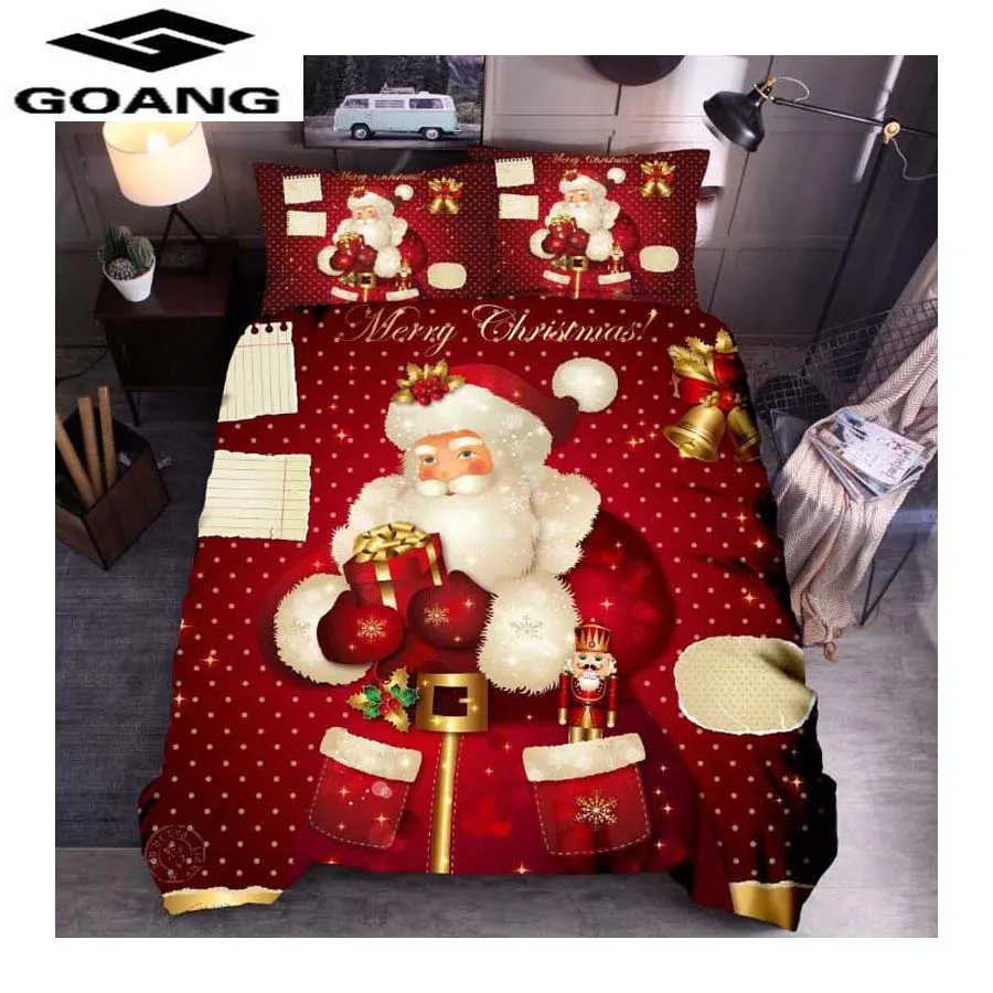 GOANG Merry Christmas Печатный Комплект постельного белья пододеяльник красный Санта Клаус одеяло Постельный набор подарки Размер США Королева Король