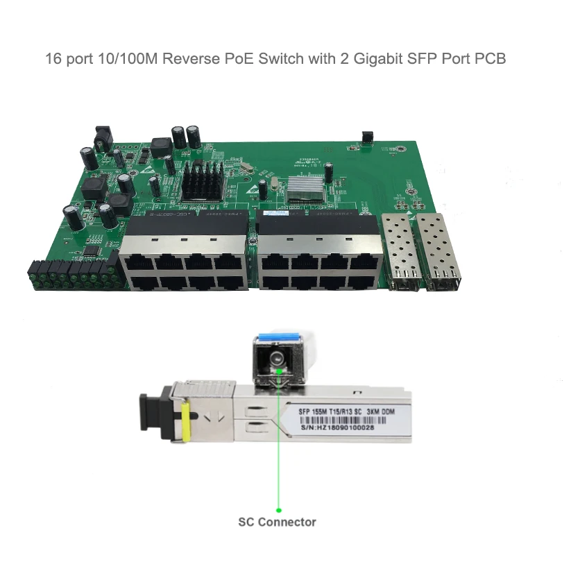 С VLAN GPON/EPON поставщиком решений 24 в 16 портов 10/100 м обратное POE Питание коммутатор с 2 гигабитных sfp порта обратный коммутатор платы PCB