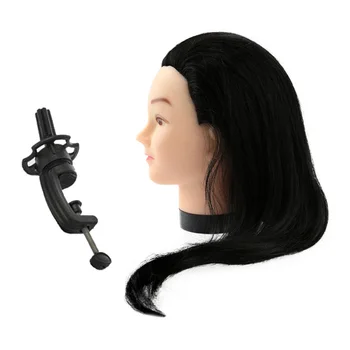 

New 23" Black Hairdresser Training Head Dummy Model with Long Hair Hairdressing Styling Practice Head Model with Clamp