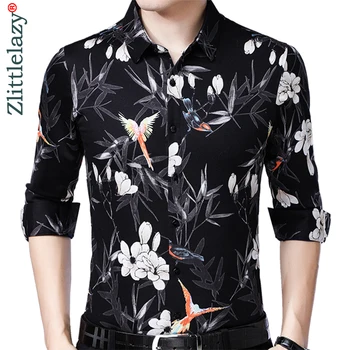 

2019 brand casual winter warm thick long sleeve slim fit men shirt streetwear flower social dress shirts mens fashions jersey 02