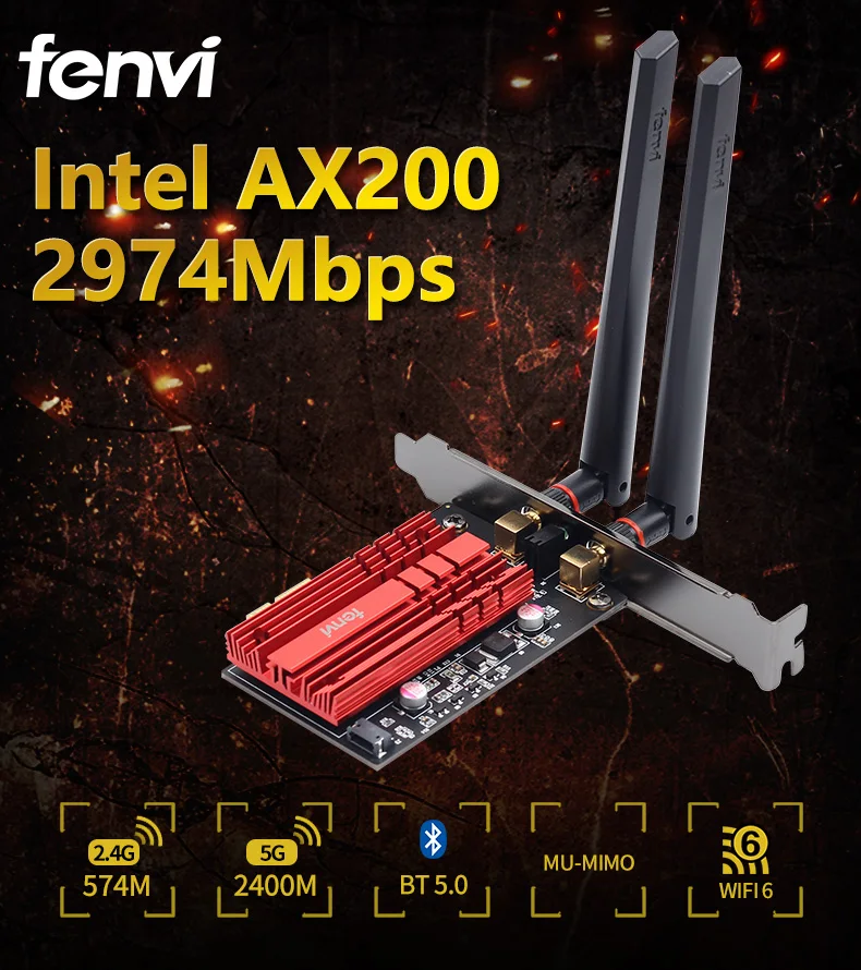 Двухдиапазонный беспроводной настольный адаптер PCIe 2400 Мбит/с для Intel AX200 802.11ax 2 4G/5