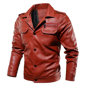 

Men Fleece Motorcycle Leather Jacket Man Single Button Bomber Coat Male Fashion Vintage Biker Faux Leather Thick Outerwear 5XL