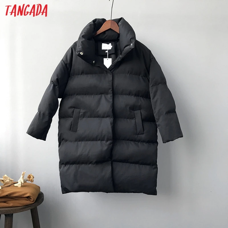 Tangada Women Solid Oversize Long Parkas Thick 2019 Long Sleeve Buttons Pockets Female Warm Winter Coat Korean Fashion ATC02