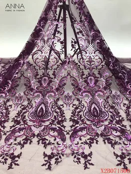 

Anna purple embroidery french sequins lace fabric 2020 high quality embroidered african net laces nigerian tulle fabrics 5 yards