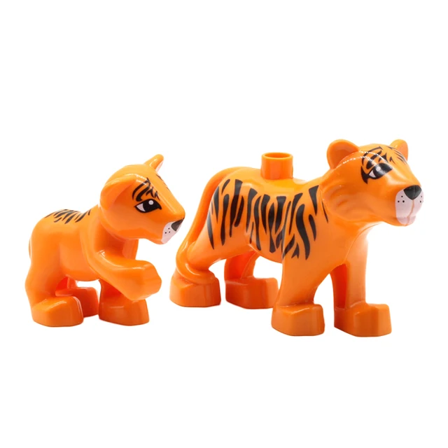 Zoo Animals Series Set Big Size Building Blocks Assemble Accessories Cute Birds Beasts Elephant Tiger Bricks Education Toys Kids Two Orange Tigers
