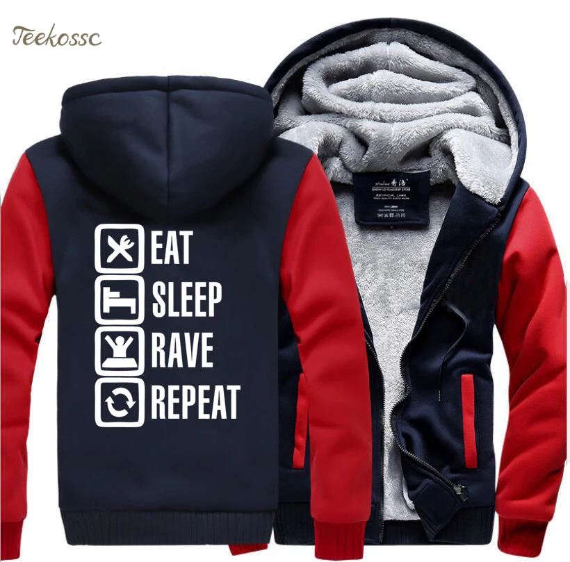 Eat Sleep Rave Repeat игровые худи для мужчин s Зимняя Теплая Флисовая Мужская Толстовка Повседневная забавная Мужская Толстая куртка размера плюс толстовка 5XL