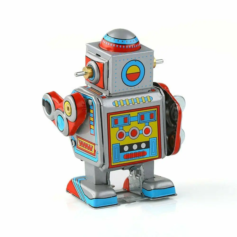 Mini Vintage Retro Tin Wind Up Tin Robot Clockwork Movable Toy Collectible Decoration Model Toy Boys Xmas Gift Collection