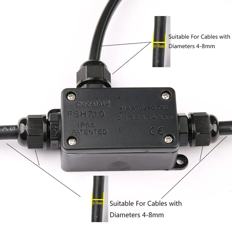 IP66 Водонепроницаемый черный Пластик кабель провода Разъем Железы электрическая 3-кабель распределительная коробка с терминала