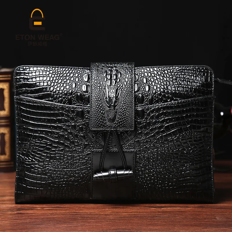 

New crocodile pattern hand bag retro men's and women's leisure file bag hand clutch trend leading handbags wholesale