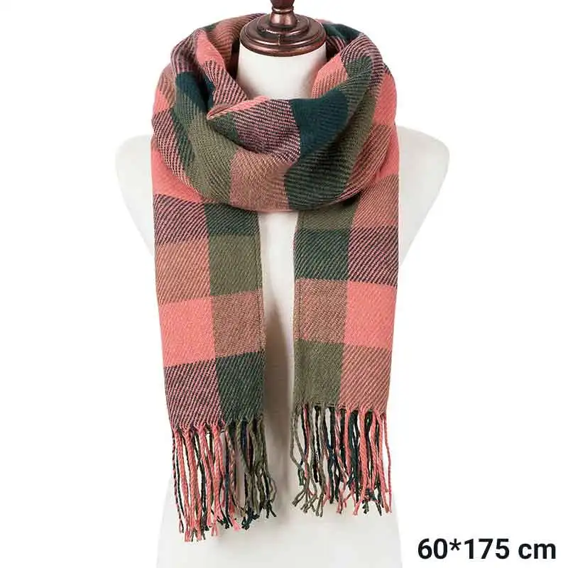 Evrfelan, осенне-зимний женский клетчатый шарф, Женский вязаный длинный шарф, одеяло, теплый шарф - Цвет: C