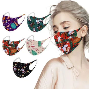 

Christmas Cloth Mask Protection Washable Mouth Cover 5pcs Reutilizable Cotton Facemasks Breathable Elastic Earloop Mascarilla