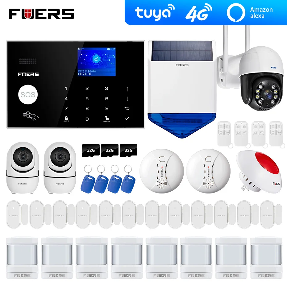 4G Tuya Alexa Wifi GSM alarm systems security home Solar Siren Touch keypad Smart Home Burglar Alarm  System ip Wifi camera