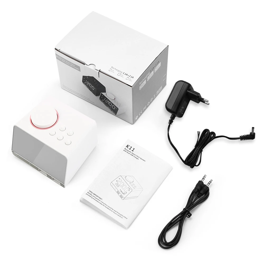 EU PLUG Inlife K11 Многофункциональный Будильник динамик fm-радио Bluetooth 4,2 с 2 портами usb порты Повтор Настольные часы для дома и офиса - Цвет: EU PLUG