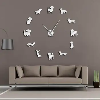 

Creative DIY Wall Clock Puppy Dog 3D Large Wall Clock Art Decal Mirror Sticker Sausage Dog Fun Quartz Needle Watch Home Decor