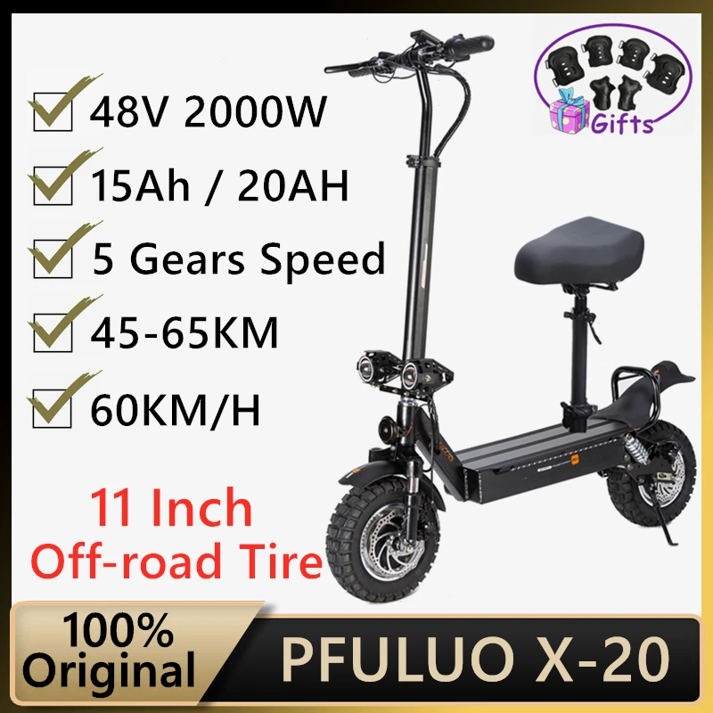 US $931.07 2021 Pfuluo X20 Dual Motor 48v 2000w Electric Scooter With Seat 2 Wheel OffRoad Skateboard 60kmH Max Speed Hoverboard