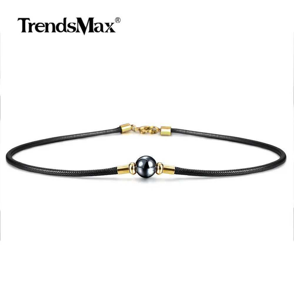 Trendsmax, ожерелье из гематита, металлического бисера, очаровательное, кожаное, чокер для мужчин и женщин, Панк чокер, цепочка, ювелирное изделие, подарок DN164