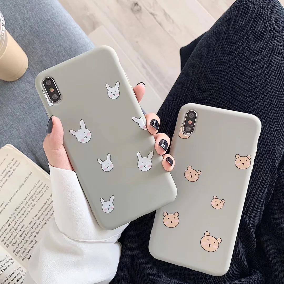 INS простой милый мультяшный Кролик Медведь чехол для телефона iphone Xs MAX XR X 6 6s 7 8 plus