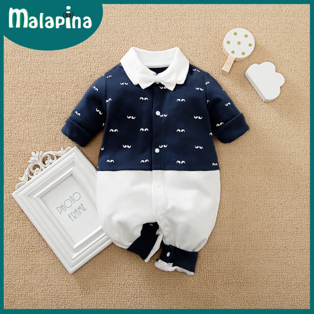 Cotton baby suit Malapina Newborn Baby Boy Rompers Summer Clothes Infant Short Sleeve Jumpsuit Overalls Outfit with Bow Tie Toddler Girl Clothing black baby bodysuits	 Baby Rompers