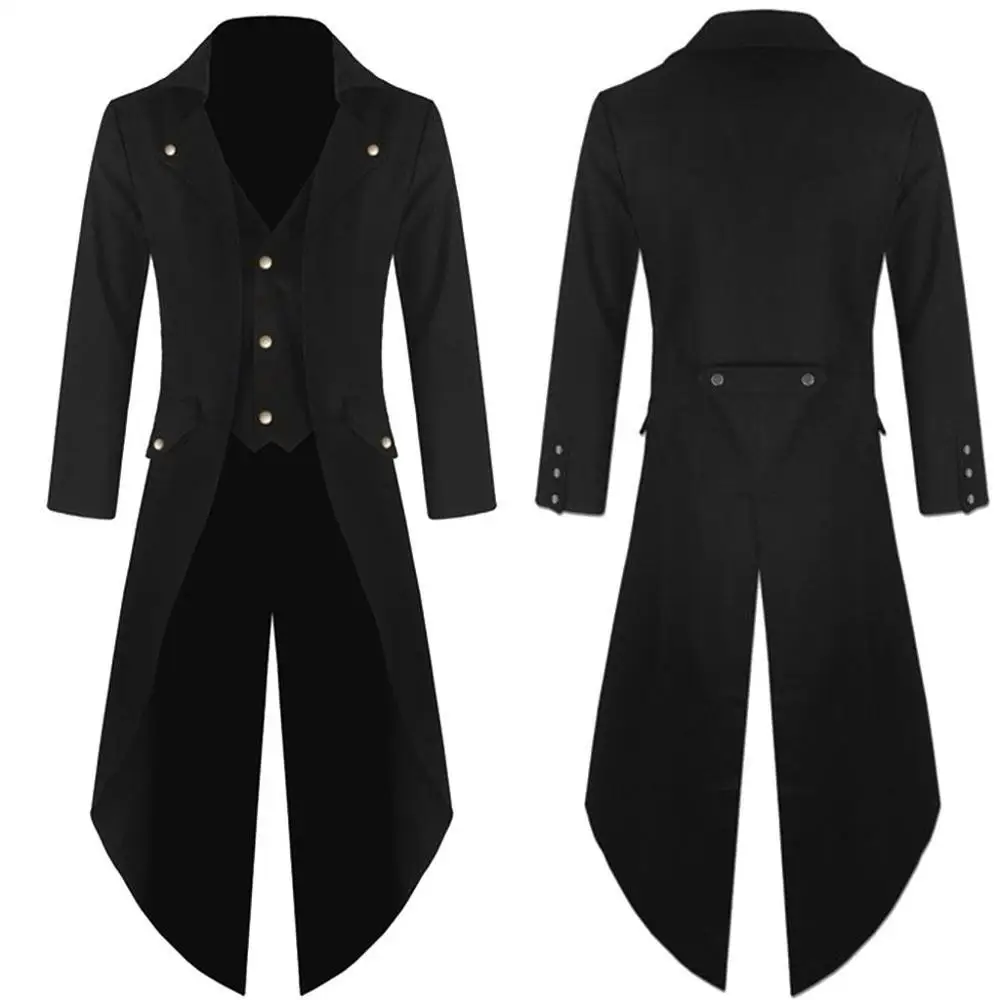 Men's Coat Casual Suits Tailcoat Jacket Gothic Frock Coat Uniform Costume Party Outwear Halloween Long Sleeve Long Suits Men's Coat Casual Suits Tailcoat Jacket Gothic Frock Coat Uniform Costume Party Outwear Halloween Long Sleeve Long Suits