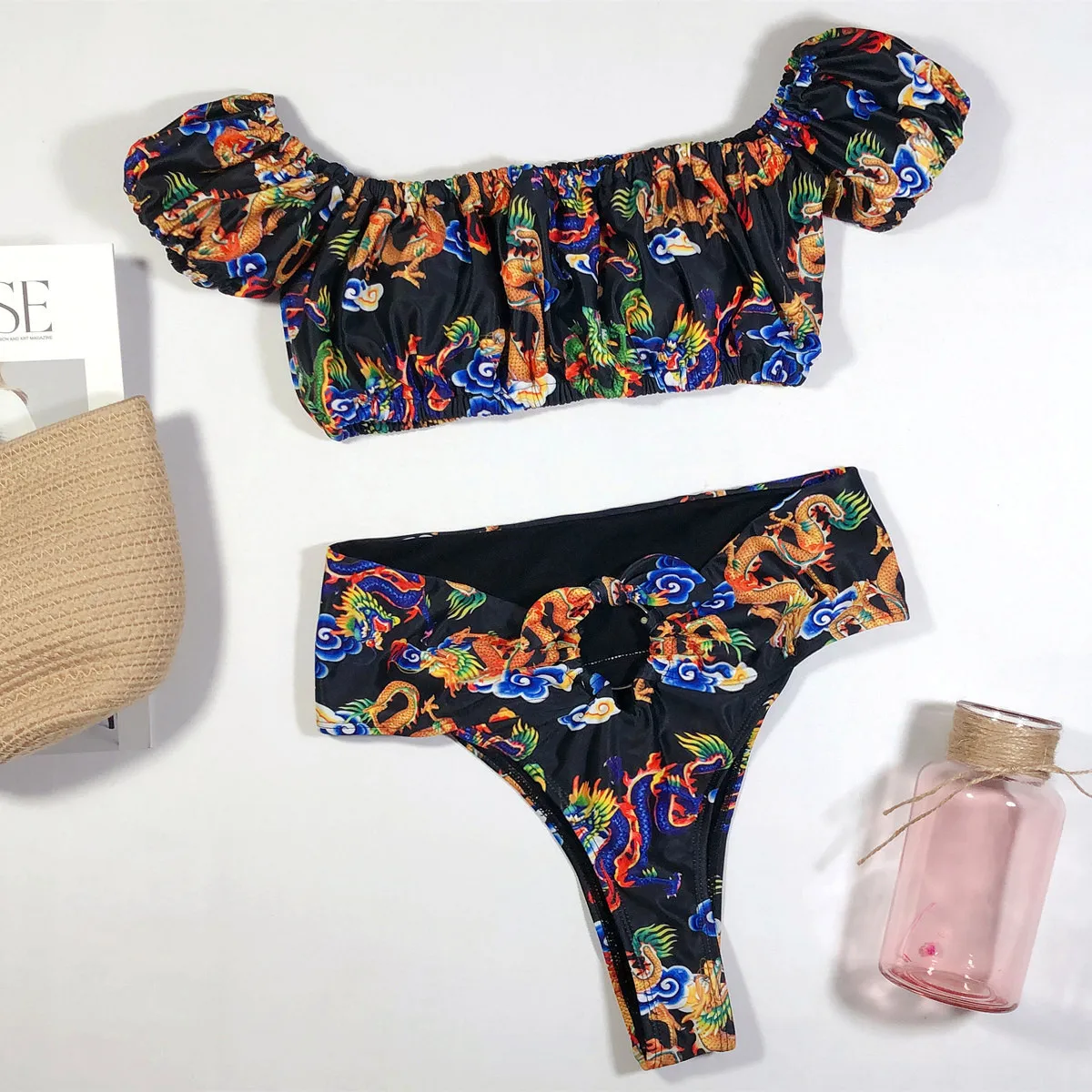 

High Waisted Bathing Suits Ladies Split Swimwear Collar Bikini 2019 Sexy Floral Print Wire Free Two Piece Swimsuit