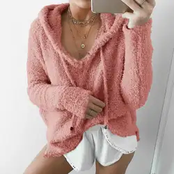Флисовая Толстовка пуловер свитшот флисовая женская Повседневная Толстовка Размер M-3XL 2019 Женская свободная одноцветная с длинным рукавом