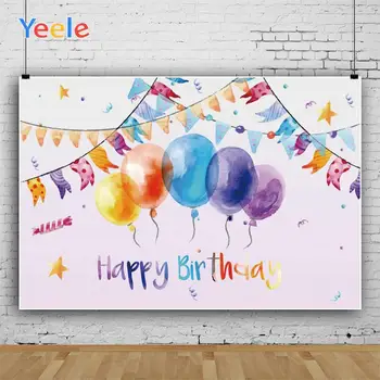 

Yeele Happy Birthday Party Colourful Flags Balloons Gifts Background Photophone Photography Backdrops for Decor Customized Size