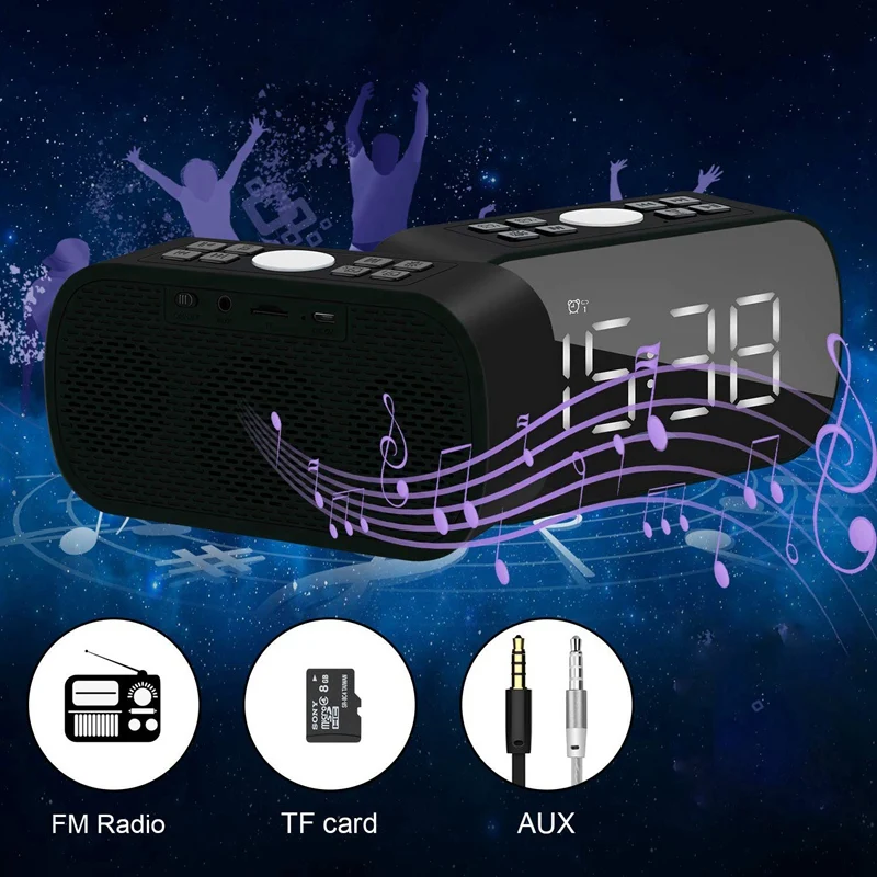ELEG-Будильник Радио с беспроводной Bluetooth динамик Fm радио ночной Светильник 5 дюймов светодиодный цифровой дисплей таймер сна с повтором F