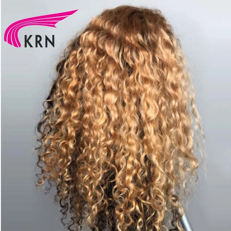KRN покраска методом Омбре кружева спереди кудрявый парик человеческих волос парики для женщин Remy бразильские волосы с детскими волосами предварительно сорвал