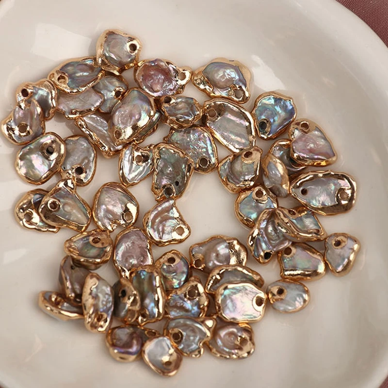 7-10MM 10Pcs 14K Gold Filled Side Natural Colorful Freshwater Pearl Baroque Charms Diy Jewelry Pendants Making Accessories