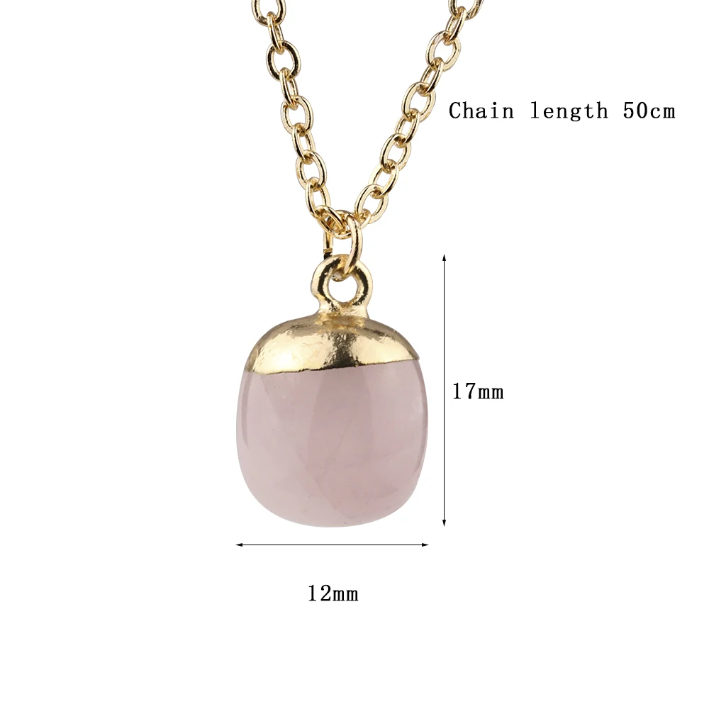 Fashion Gold Color Geometry Rose Quartz Pendant Necklace For Women Jewelry