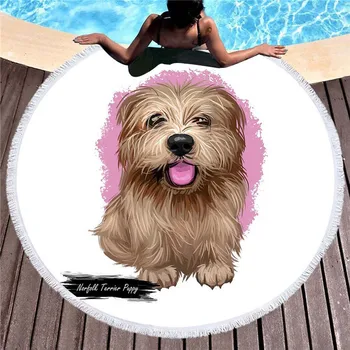 

Dog Print Beach Towels Small Large Dog Blanket Mat Outdoor Travel Round Fabric Bath Towels for Living Room Home Decorative